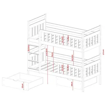 Buy Wooden Bunk Bed Monika with Storage White, Colour: White Matt, Mattresses: Without Mattresses, 7 from Furnituretta