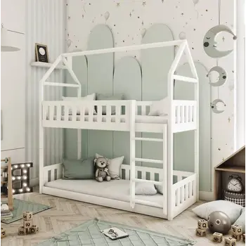 Buy Wooden Bunk Bed Pola White, Colour: White, Mattress Option: Foam Mattresses, 4 from Furnituretta