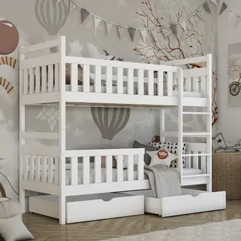 Buy Wooden Bunk Bed Monika with Storage White, Colour: White Matt, Mattresses: Without Mattresses from Furnituretta