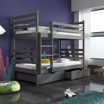 Buy Wooden Bunk Bed Nemo with Storage Graphite, Colour: Graphite, Mattresses: Without Mattresses from Furnituretta