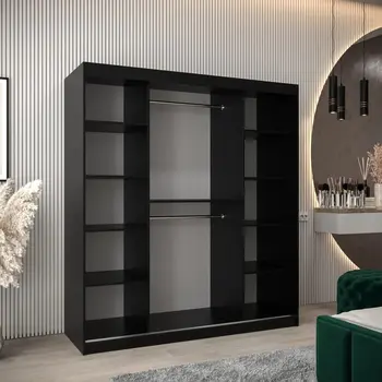 Buy Tokyo I Sliding Door Wardrobe Black 180cm, Colour: Black, Item Width: 180, 6 from Furnituretta