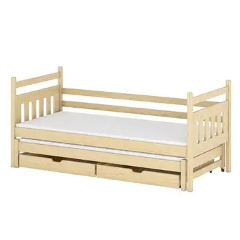 Buy Wooden Double Bed Daniel with Trundle and Storage Pine, Colour: Pine, Mattreses: Foam Mattresses, 5 from Furnituretta