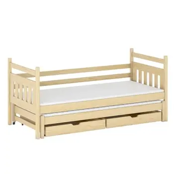 Buy Wooden Double Bed Daniel with Trundle and Storage Pine, Colour: Pine, Mattreses: Without Mattresses from Furnituretta