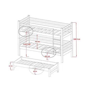 Buy Wooden Bunk Bed Tomi with Trundle and Storage White Matt, Colour: White Matt, Mattress: Without Mattresses, 5 from Furnituretta