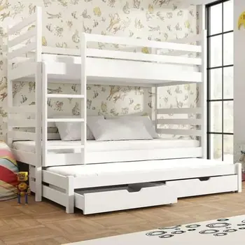 Buy Wooden Bunk Bed Tomi with Trundle and Storage White Matt, Colour: White Matt, Mattress: Without Mattresses, 6 from Furnituretta