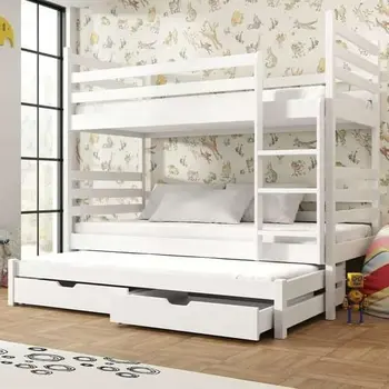 Buy Wooden Bunk Bed Tomi with Trundle and Storage White Matt, Colour: White Matt, Mattress: Without Mattresses, 4 from Furnituretta