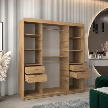 Buy Verona 02 Sliding Door Wardrobe Oak Artisan 180cm, Colour: Oak Artisan, Item Width: 180, 7 from Furnituretta