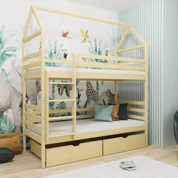 Buy Wooden Bunk Bed Alex with Storage Pine, Colour: Pine, Mattress Option: Foam Mattresses from Furnituretta