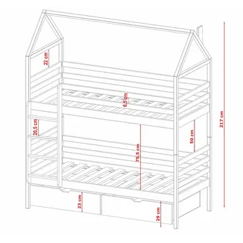 Buy Wooden Bunk Bed Alex with Storage Pine, Colour: Pine, Mattress Option: Foam Mattresses, 6 from Furnituretta