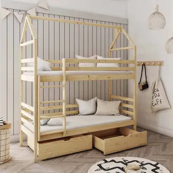 Buy Wooden Bunk Bed Alex with Storage Pine, Colour: Pine, Mattress Option: Foam Mattresses, 3 from Furnituretta