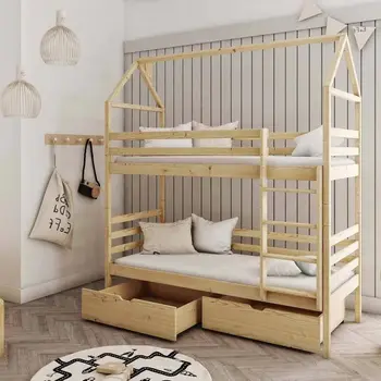 Buy Wooden Bunk Bed Alex with Storage Pine, Colour: Pine, Mattress Option: Foam Mattresses, 5 from Furnituretta