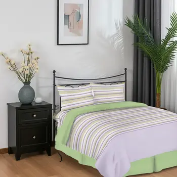 Buy Striped Cotton Duvet Cover Set Double – Green | 100% Cotton Comfort, Colour: Green, Size: Double, 3 from Furnituretta