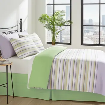 Buy Striped Cotton Duvet Cover Set Double – Green | 100% Cotton Comfort, Colour: Green, Size: Double, 2 from Furnituretta