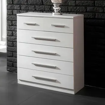 Buy Topline Chest 4+2 – White Finish | Modern 6-Drawer Bedroom Storage, Colour: White, Item Width: 70, 4 from Furnituretta