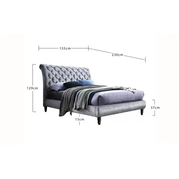 Buy Venice Crushed Velvet Bed: Luxurious & Stylish, Colour: Grey, Size: 4ft 6/Double, Item Width: 155, 3 from Furnituretta