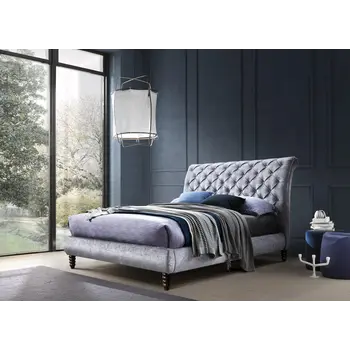 Buy Venice Crushed Velvet Bed: Luxurious & Stylish, Colour: Grey, Size: 4ft 6/Double, Item Width: 155, 4 from Furnituretta