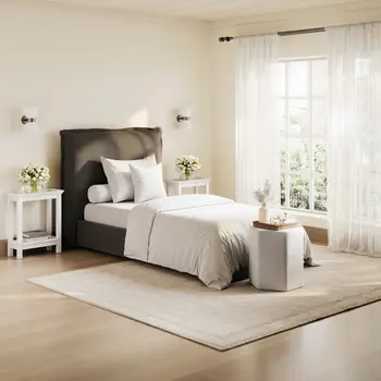 Buy Sunday Bed in Deep Grey – Single (3ft) with Pillow‑Style Headboard, Colour: Deep Grey, Bed Size: Single (3ft), 2 from Furnituretta