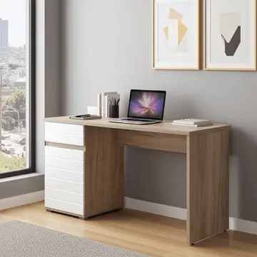 Buy Gretna Computer Desk with Drawer and Cupboard Oak and White Gloss from Furnituretta
