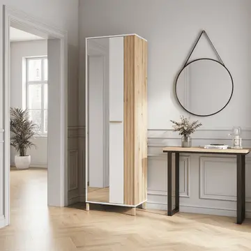 Buy Glossop Slim Narrow Wardrobe &ndash; Cashmere & Artisan Oak Effect with Shelves from Furnituretta