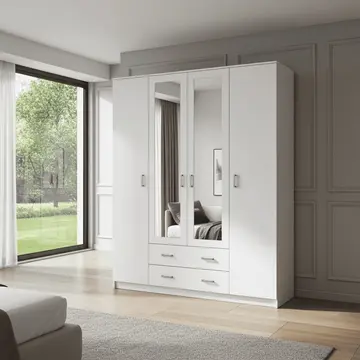 Buy Alness 4 Door 2 Drawer Large Wardrobe with Mirrors White from Furnituretta