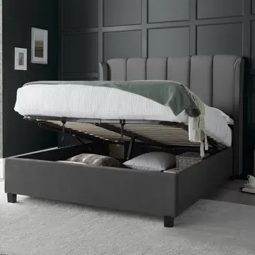 Buy Aurora Velvet Ottoman Bed – Winged Headboard & Storage in 2 Colours, 2 Sizes, Colour: Grey, Bed Size: Double (4ft6), Item Width: 157 from Furnituretta