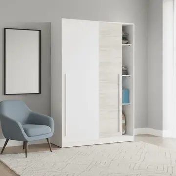 Buy Crawley Arctic White & White Oak Sliding Wardrobe &ndash; Narrow 120cm 2 Door from Furnituretta