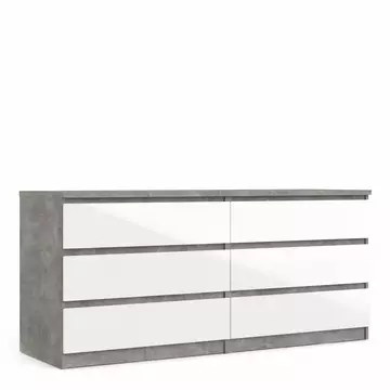 Buy Naia Wide Chest of 6 Drawers (3+3) in Concrete and White High Gloss from Furnituretta