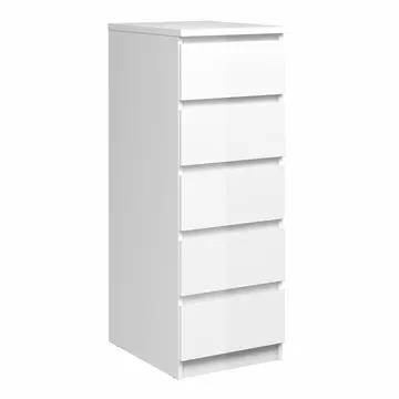 Buy Naia Narrow Chest of 5 Drawers in White High Gloss from Furnituretta