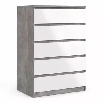 Buy Naia Chest of 5 Drawers in Concrete and White High Gloss from Furnituretta