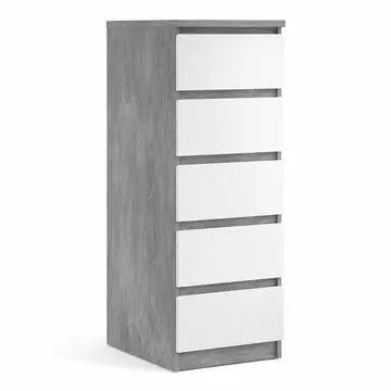 Buy Naia Narrow Chest of 5 Drawers in Concrete and White High Gloss from Furnituretta