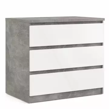 Buy Naia Chest of 3 Drawers in Concrete and White High Gloss from Furnituretta