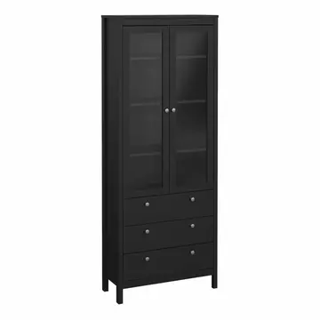 Buy Madrid China Cabinet 2 Glass Doors with 3 Drawers in Matt Black from Furnituretta