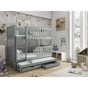Buy Lea Bunk Bed with Trundle and Storage, Colour: Grey, Mattresses: Without Mattresses from Furnituretta