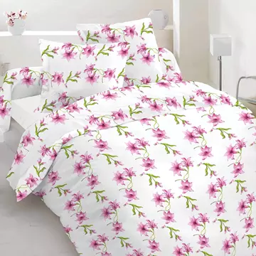 Buy Flannelette Single Duvet Cover Set Pink Flowers Button Fastening from Furnituretta
