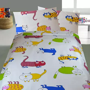 Buy Cats Print Cotton Duvet Cover and Pillowcase Set Single Size from Furnituretta