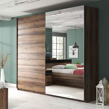 Buy Beta Sliding Door Mirrored Wardrobe, Colour: Oak Monastery, Item Width: 200 from Furnituretta