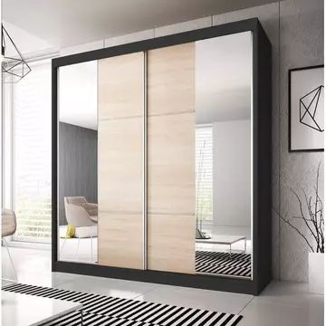 Buy Multi 36 Sliding Mirror Door Wardrobe 233cm, Colour: Black Matt, Item Width: 233 from Furnituretta