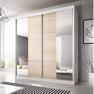 Buy Multi 36 Sliding Mirror Door Wardrobe 233cm, Colour: White Matt, Item Width: 233 from Furnituretta