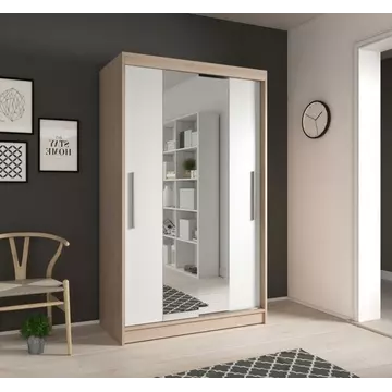 Buy Neomi 01 Sliding Door Wardrobe 120cm in Sonoma Oak, Colour: Oak Sonoma, Width: 120, Front Colour: White from Furnituretta