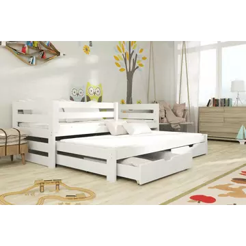 Buy Wooden Double Bed Kubus with Trundle and Storage, Colour: White Matt, Mattresses: Without Mattresses from Furnituretta