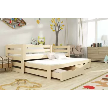 Buy Wooden Double Bed Kubus with Trundle and Storage, Colour: Pine, Mattresses: Without Mattresses from Furnituretta
