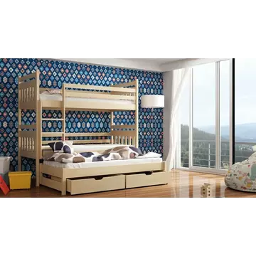 Buy Wooden Bunk Bed Seweryn with Trundle and Storage, Colour: Pine, Mattresses: Without Mattresses from Furnituretta