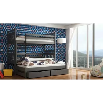 Buy Wooden Bunk Bed Seweryn with Trundle and Storage, Colour: Graphite, Mattresses: Without Mattresses from Furnituretta