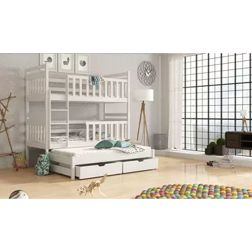 Buy Wooden Bunk Bed Klara with Trundle and Storage, Colour: White Matt, Mattresses: Without Mattresses from Furnituretta