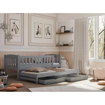 Buy Wooden Double Bed Amelka with Trundle and Storage Grey Matt, Colour: Grey Matt, Mattreses: Without Mattresses from Furnituretta