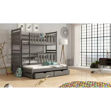 Buy Wooden Bunk Bed Klara with Trundle and Storage, Colour: Graphite, Mattresses: Without Mattresses from Furnituretta