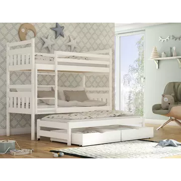 Buy Wooden Bunk Bed Seweryn with Trundle and Storage, Colour: White Matt, Mattresses: Without Mattresses from Furnituretta