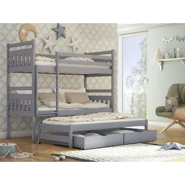 Buy Wooden Bunk Bed Seweryn with Trundle and Storage, Colour: Grey Matt, Mattresses: Without Mattresses from Furnituretta