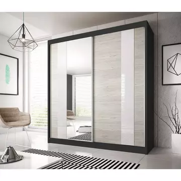 Buy Multi 32 Sliding Mirror Door Wardrobe 183cm, Colour: Black Matt, Item Width: 183 from Furnituretta