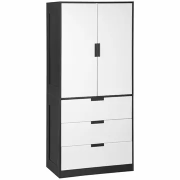 Buy Homcom 2 Door Wardrobe, Modern Wardrobe with 3 Drawers and Hanging Rod for Bedroom, White from Furnituretta